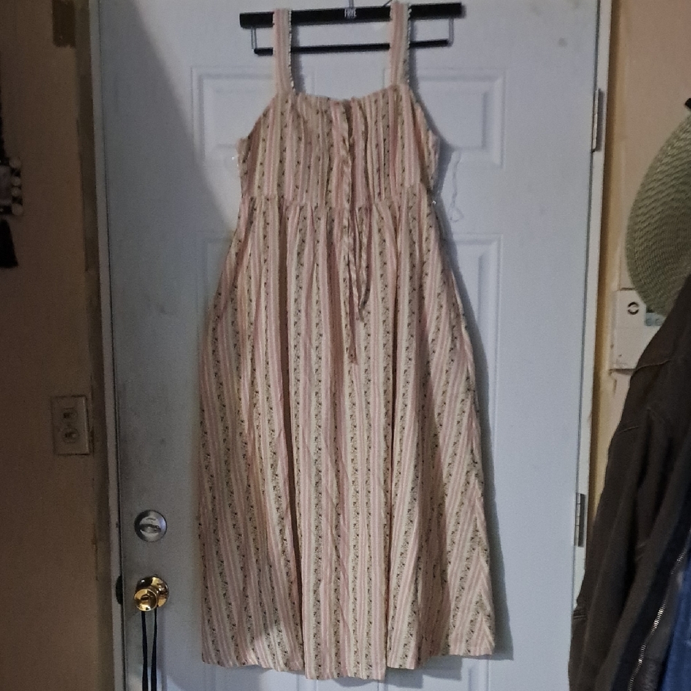 Listicle Blush and Cream Striped Midi Dress
